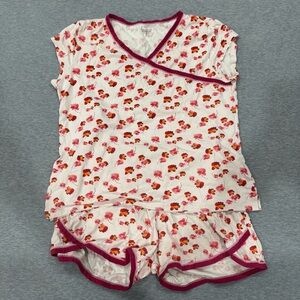 Garnet Hill Asian Wrap Organic Cotton Light Pink Short Pajama Set Women's S